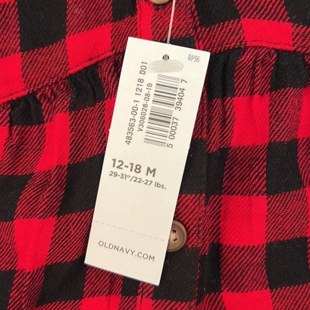 NWT Old Navy plaid girls shirt size 12-18 months